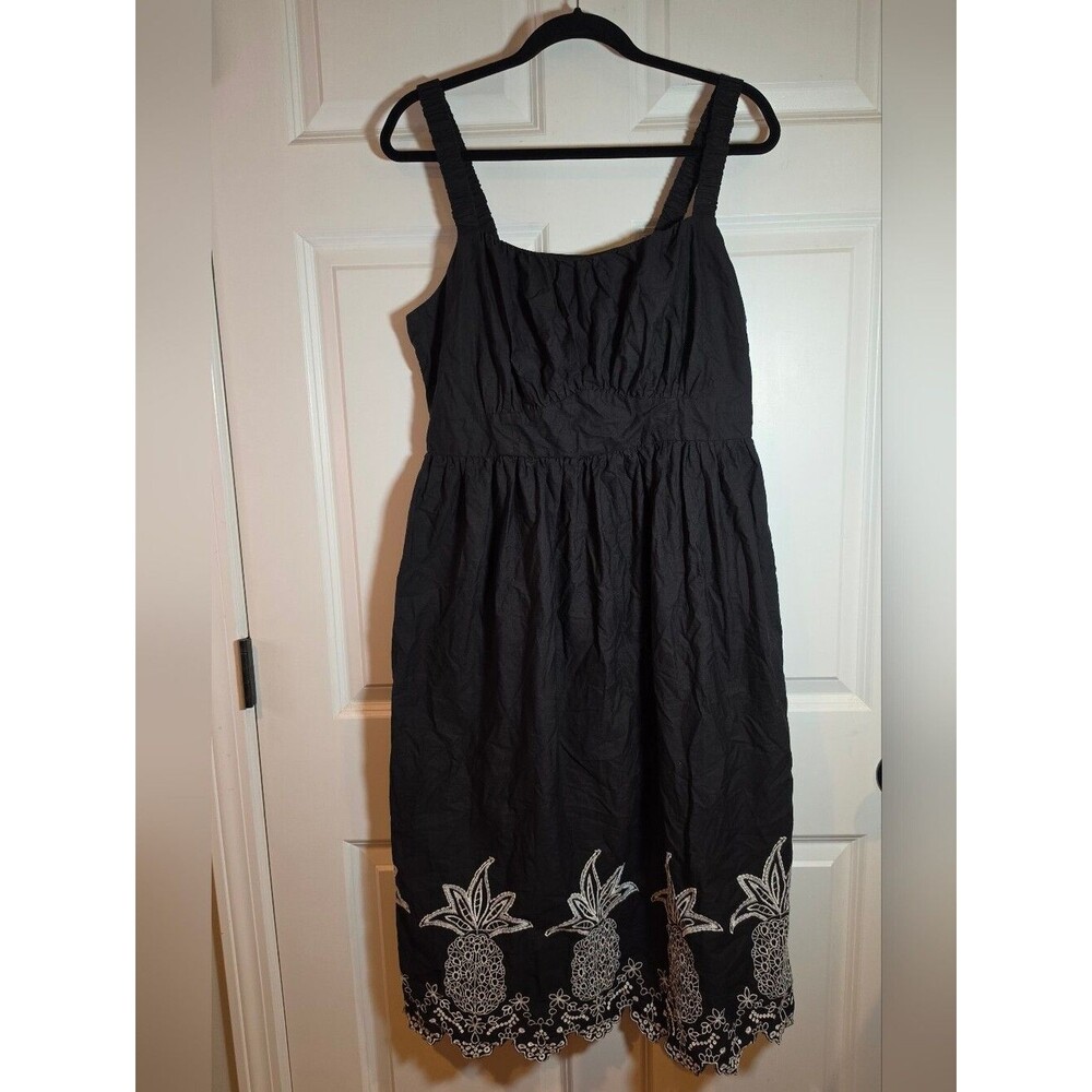 London Times Black Sleeveless Pineapple Embroidered Hem Midi Dress XL